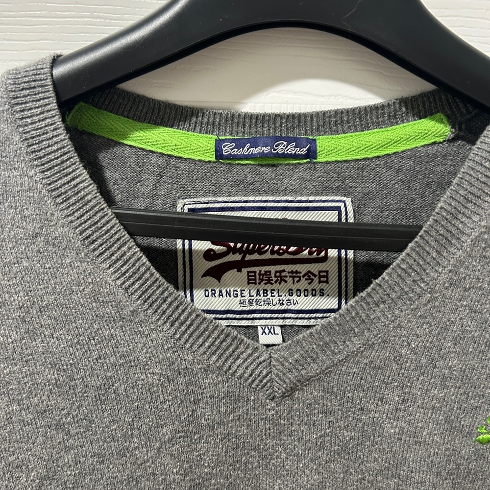 Superdry Charcoal V-Neck Men's Sweater - Picture 3 of 5